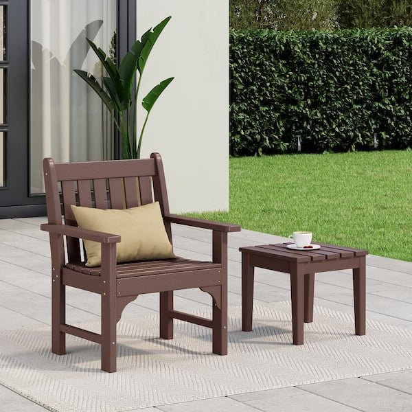 Laguna Outdoor Patio HDPE All Weather Fade Resistant Dark Brown 2-Piece Garden Arm Chair with Side Table Lounge Set
