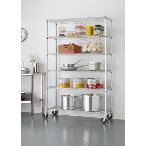 EcoStorage Chrome 6-Tier Rolling Steel Wire Shelving Unit (48 in. W x 77 in. H x 18 in. D)