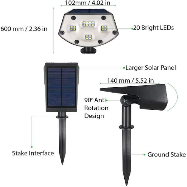 DLLT LED Solar Spot Lights Outdoor Landscape Spotlights, 2-in-1 Solar Powered Wall Lights-Low Voltage Outdoor Landscaping Light for Garden Yard Lawn