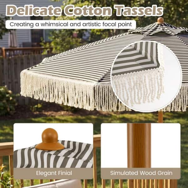 artistic patio umbrellas Kadehome 7 ft. Outdoor Patio Umbrella Beach Umbrella with Fringe Sun-Protective and Boho Tassel in Green