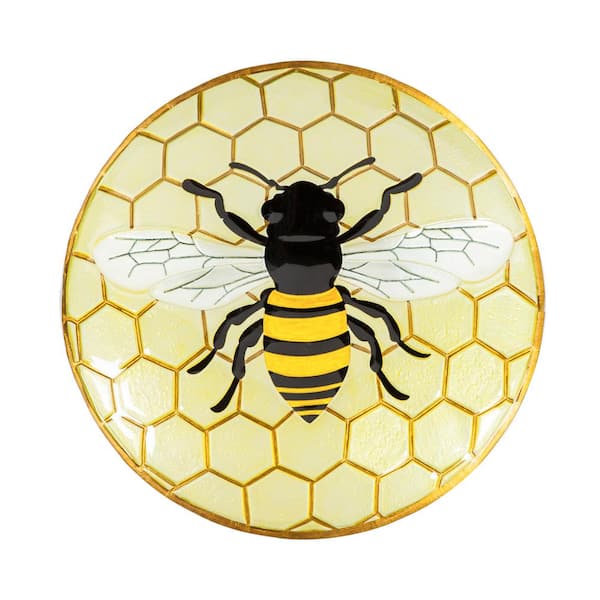 Evergreen 18 in. Bee Glass Bird Bath