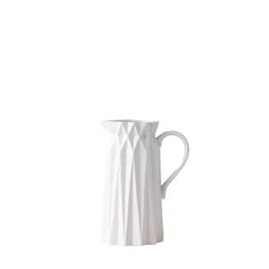 9" White Ceramic Geometric Pitcher Vase