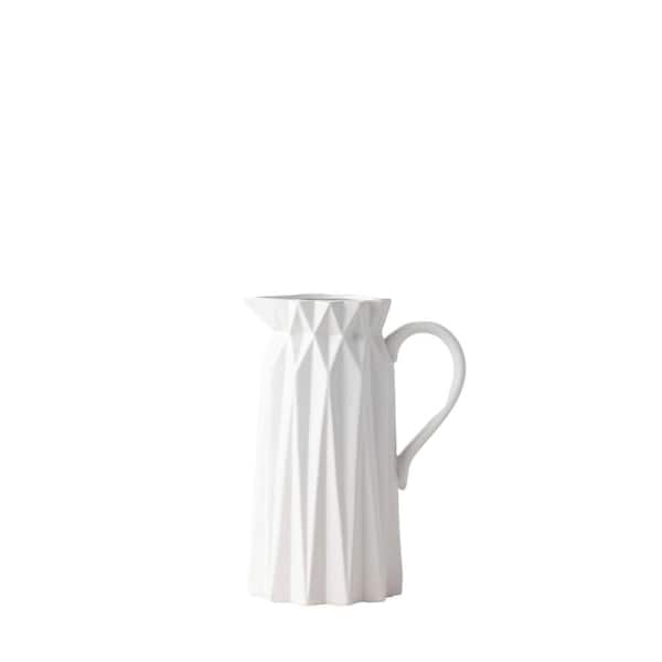 SULLIVANS 9" White Ceramic Geometric Pitcher Vase