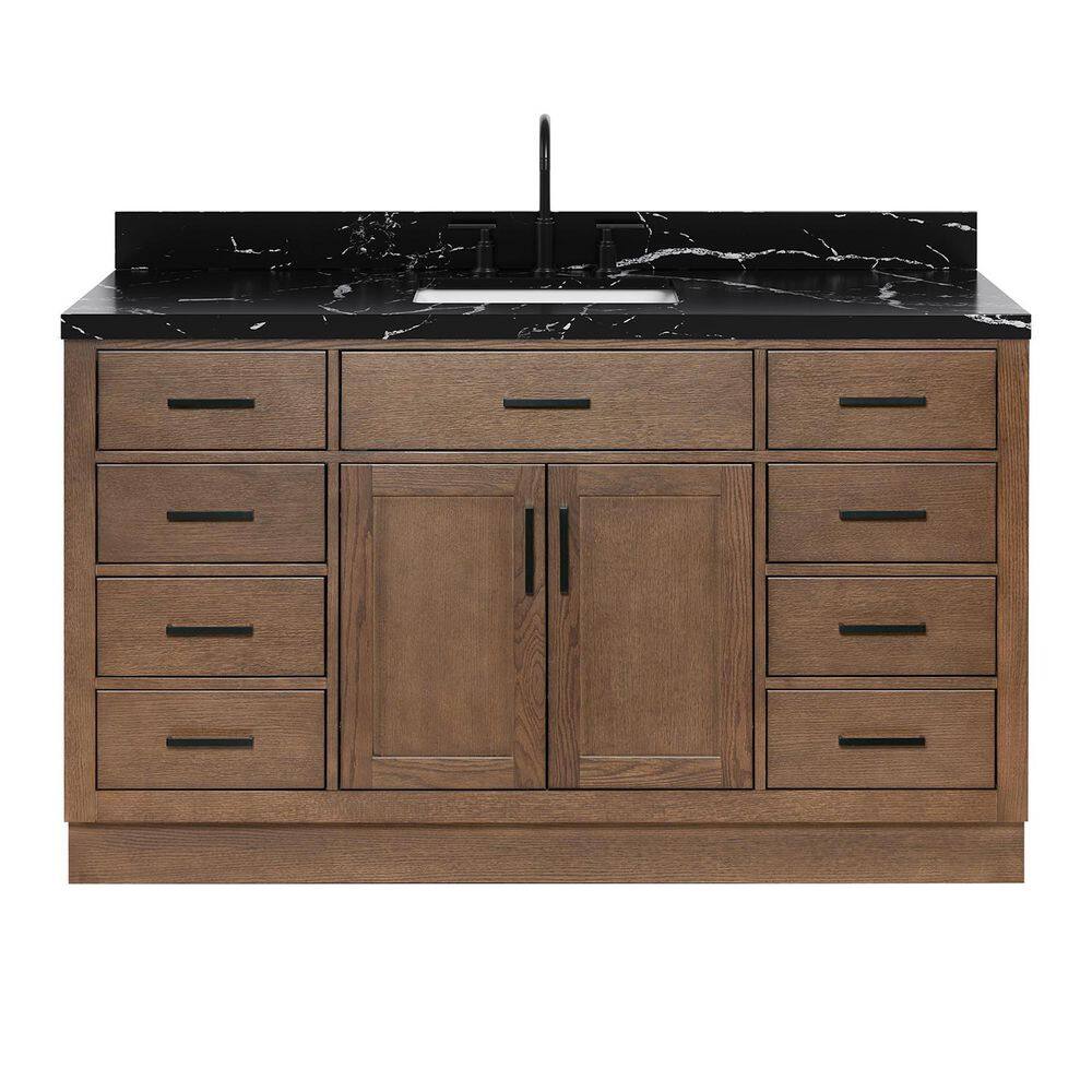 Hepburn 60 in. Single Sink Freestanding Bath Vanity in Brown Oak with Nero Marquina Black Quartz Top price history on PriceWatchPro