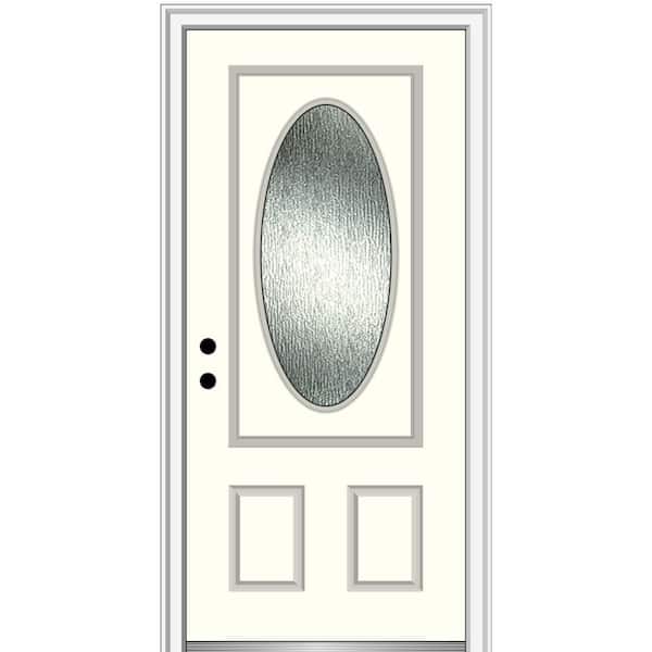 MMI Door 36 in. x 80 in. Right-Hand Inswing Rain Glass Alabaster Fiberglass Prehung Front Door on 4-9/16 in. Frame
