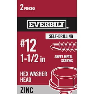 #12 x 1-1/2 in. Hex Head Zinc Plated Sheet Metal Screw (2-Pack)