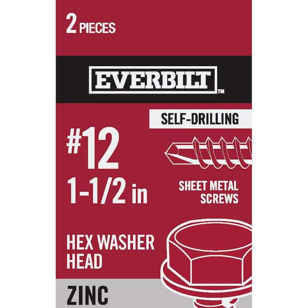 Everbilt #12 x 1-1/2 in. Zinc Plated Hex Head Sheet Metal Screw (2-Pack)