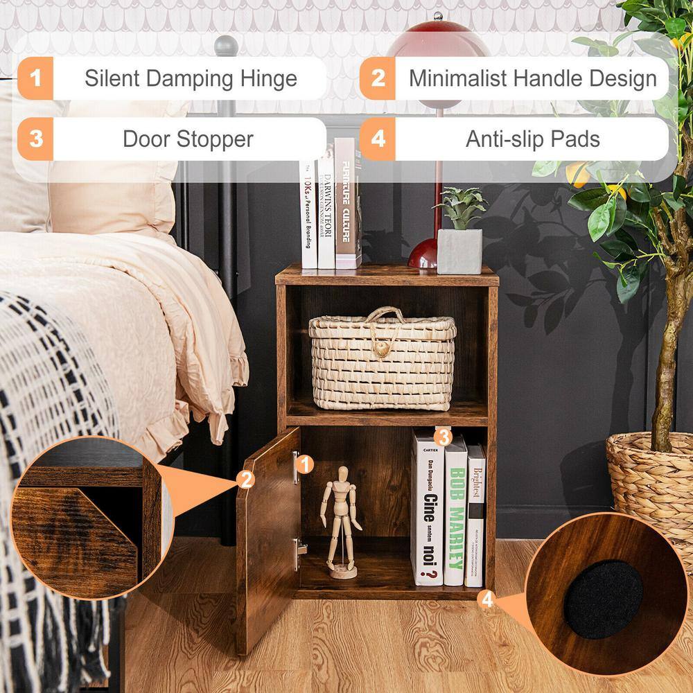 Rustic Brown MDF and Engineered Wood Nightstand Set with Storage