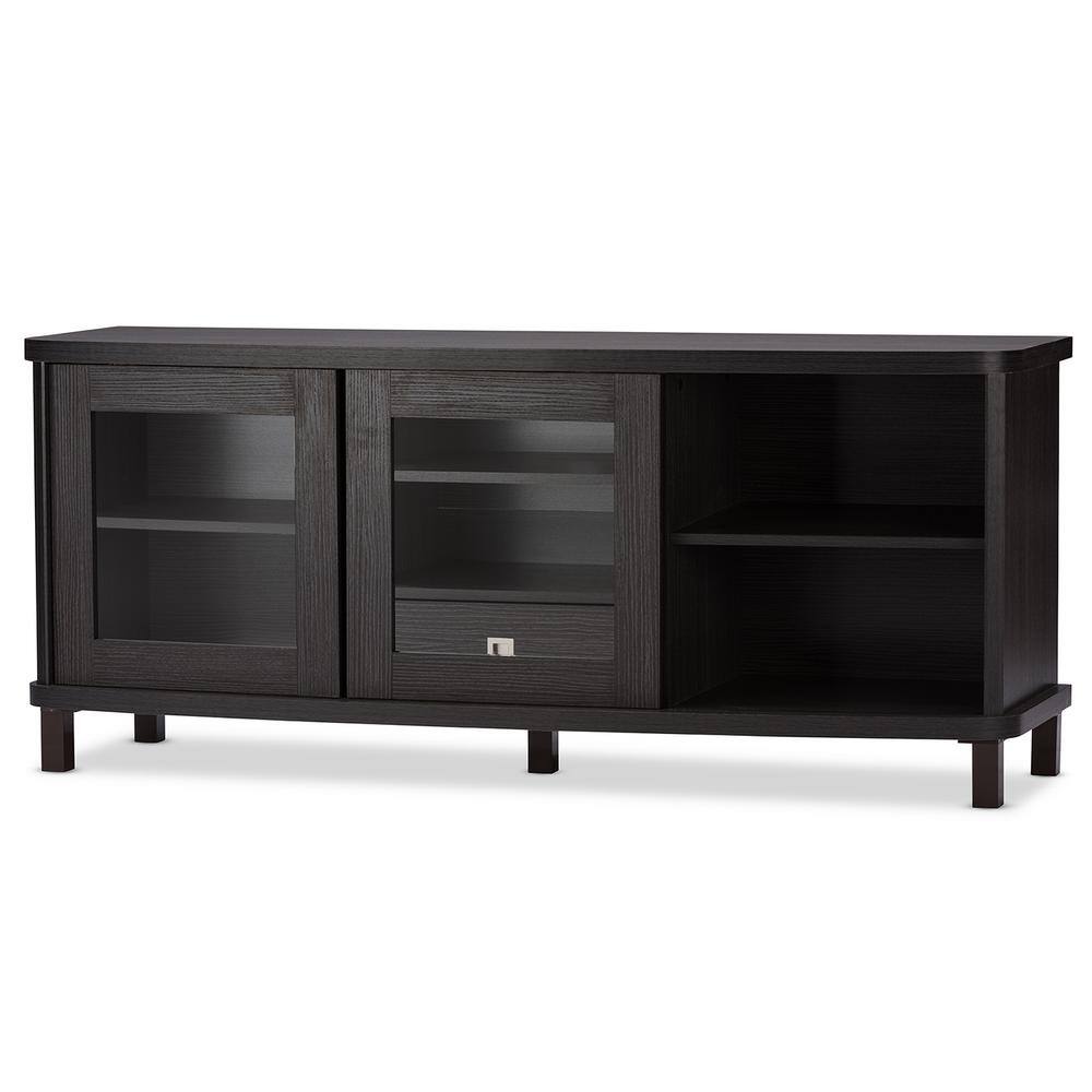 Walda 60'' Greyish Dark Brown Embossed Wood TV Stand with Cabinet