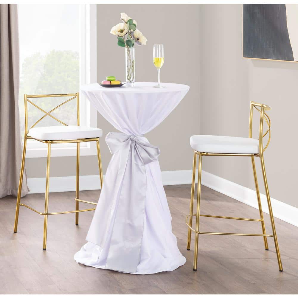 Charlotte 25" Gold Metal and White Faux Leather Counter Stool Set