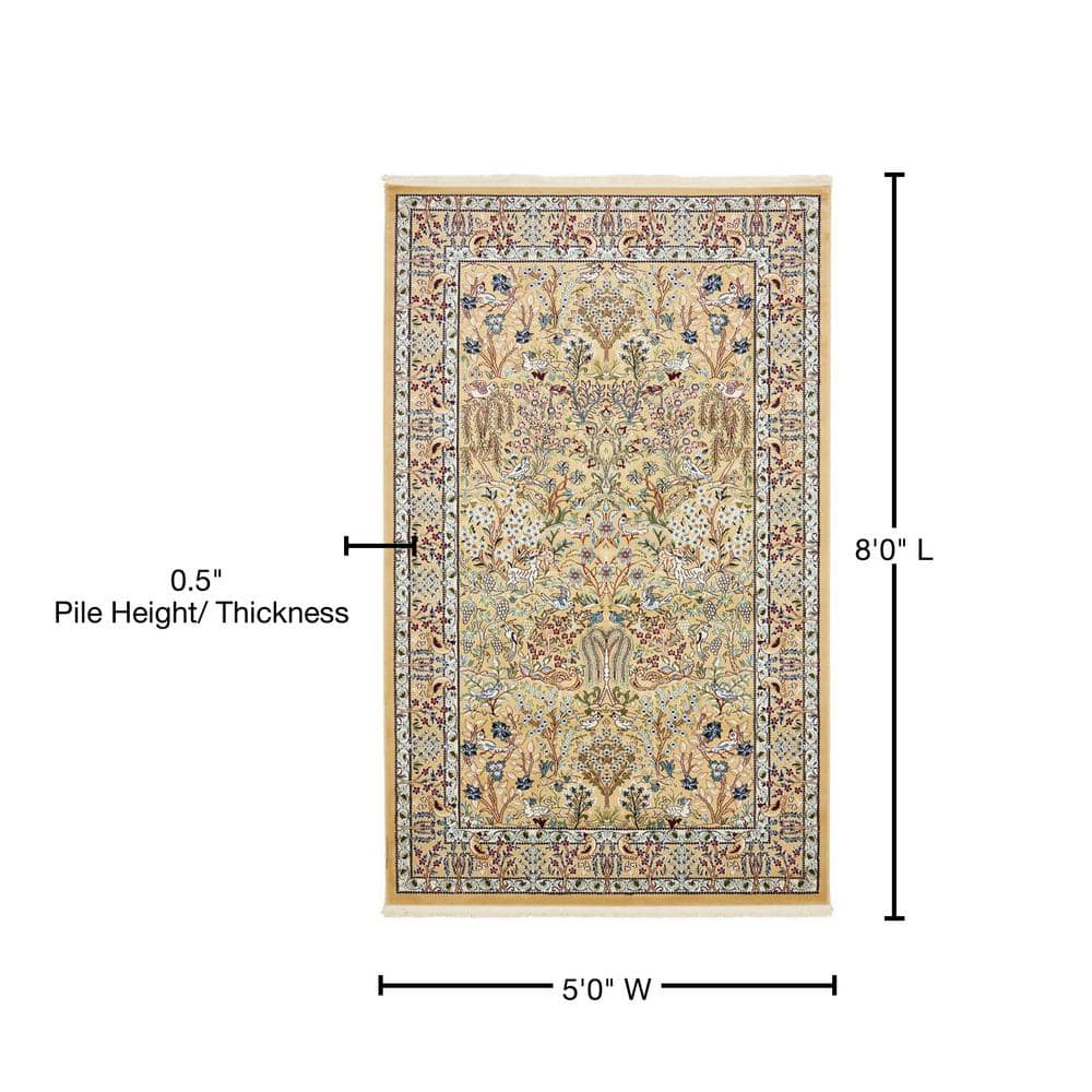 Beige Rectangular Synthetic Easy-Care Stain-Resistant Rug