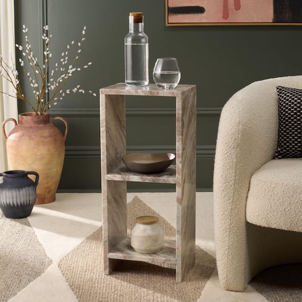 Tristin 12 in. Brown/Gray Square Marble End Table