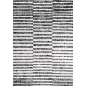 Sukie Modern Offset Stripe Black/Ivory 3 ft. x 5 ft. Indoor/Outdoor Area Rug