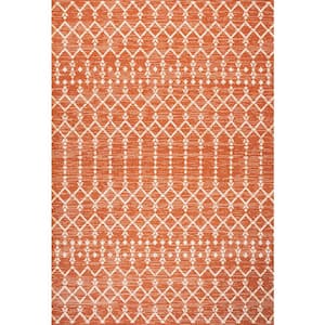 Ourika Moroccan Geometric Textured Weave Orange/Cream 3 ft. x 5 ft. Indoor/Outdoor Area Rug