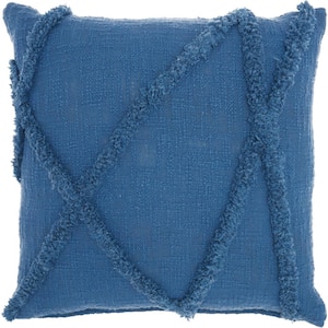 Lifestyles Blue Geometric Textured 18 in. x 18 in. Throw Pillow