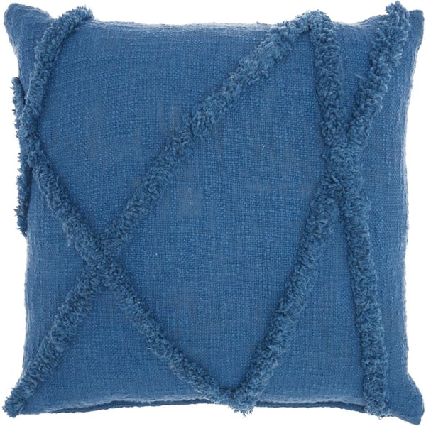 Mina Victory Lifestyles Blue Geometric Textured 18 in. x 18 in. Throw Pillow