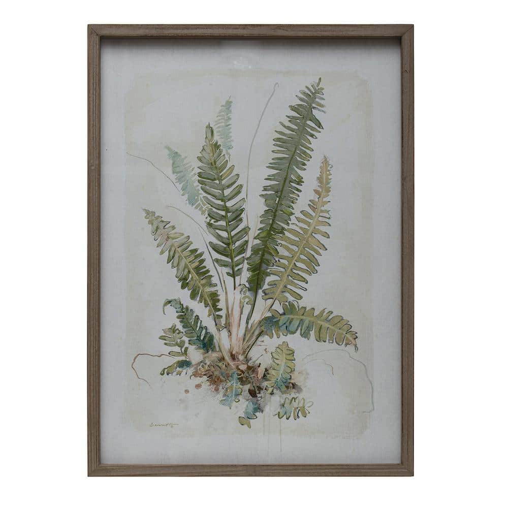 Set of 4 Green Botanical Prints in Brown Wood Frames