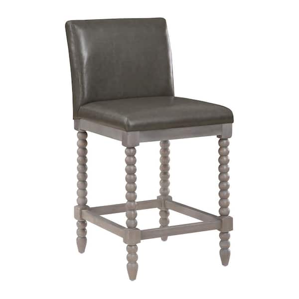 OSP Home Furnishings Abbott 39 in. Brushed Grey Wood Frame Spindle Counter Bar Stool with Pewter Faux Leather Seat