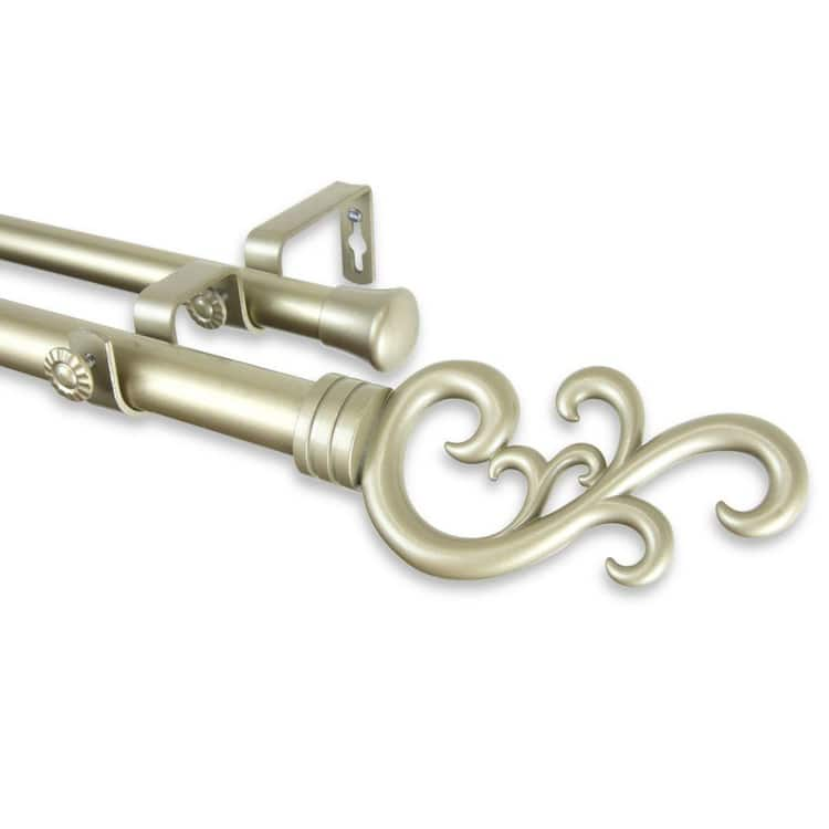 Rod Desyne 120 in. - 170 in. Telescoping 1 in. Double Curtain Rod Kit in Light Gold with Madeline Finial