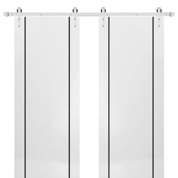 Sartodoors 18 in. x 96 in. 2 Panel White Solid Wood with Honeycomb Sliding Barn Door with Hardware Kit