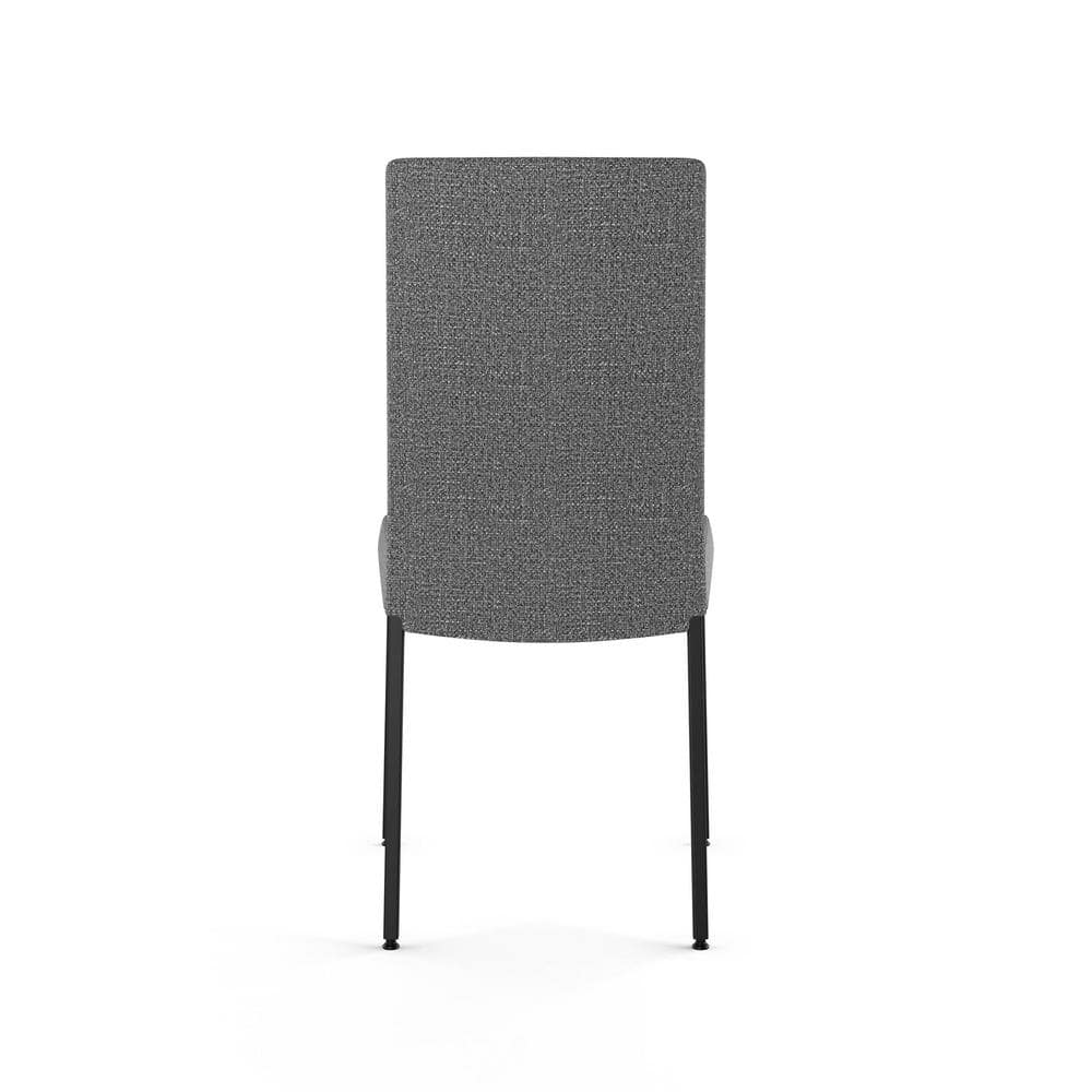 Grey Woven Fabric and Black Metal Parsons Side Chair