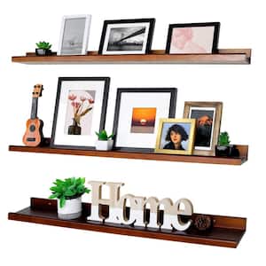 Floating Shelves Wall Mounted Set of 3,36 in. Cherry Brown Wood Shelves, Wall Storage Shelves with Lip Design