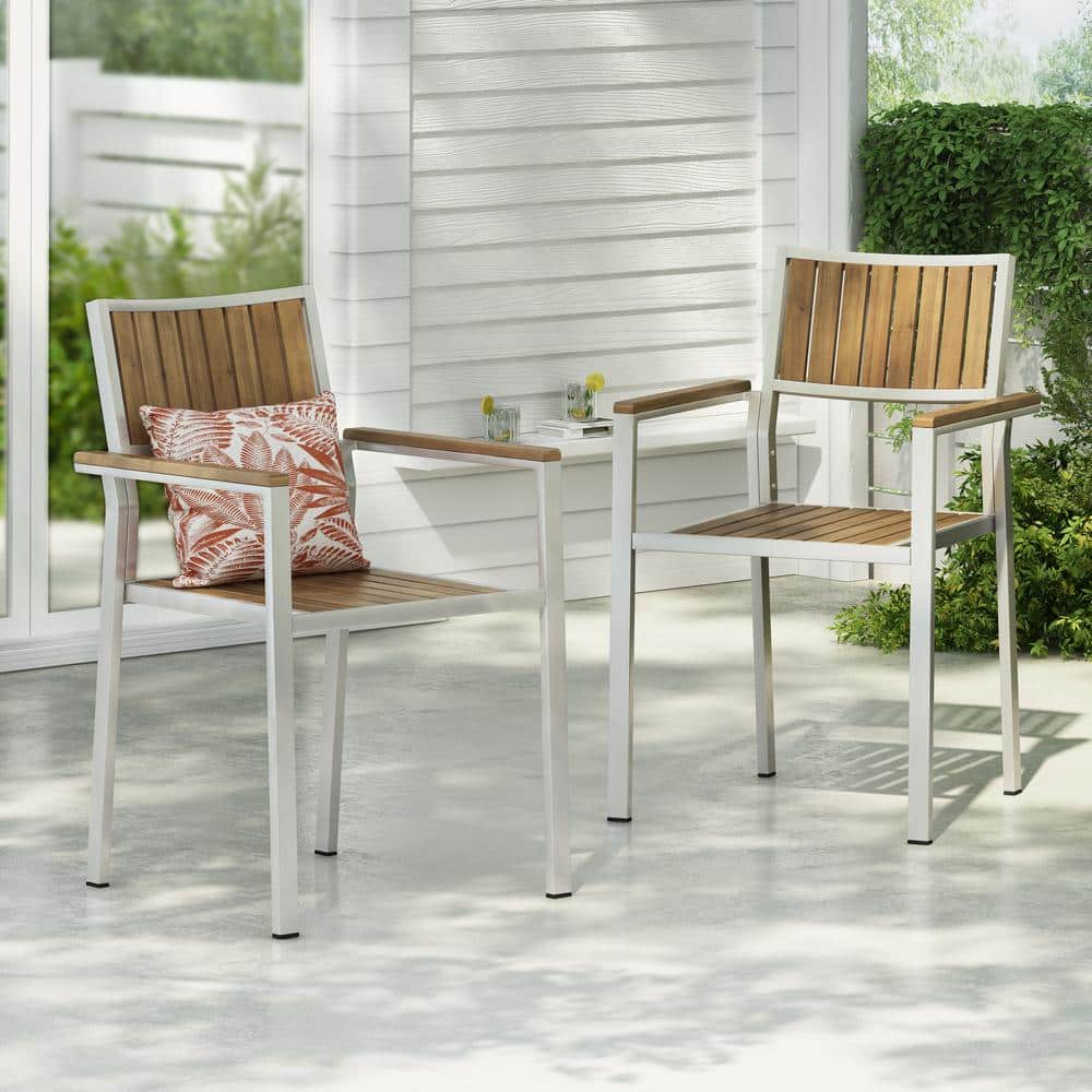 Noble House Cape Silver Aluminum Outdoor Patio Dining Chairs(2