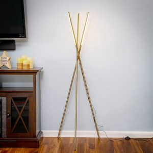 Stix 60 in. Antique Brass Industrial 3-Light Adjustable LED Floor Lamp with Built-In 3-Way Dimmer Function