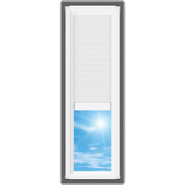 14-1/2 in. x 45-3/4 in. Fixed Deck Mount Skylight with Laminated Low-E3 Glass, White Solar Powered Room Darkening Shade