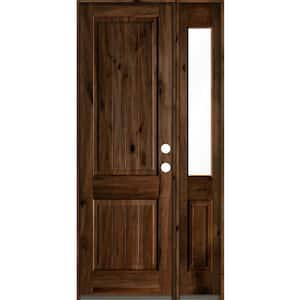 44 in. x 96 in. Knotty Alder Square Top Left-Hand/Inswing Clear Glass Provincial Stain Wood Prehung Front Door w/RHSL