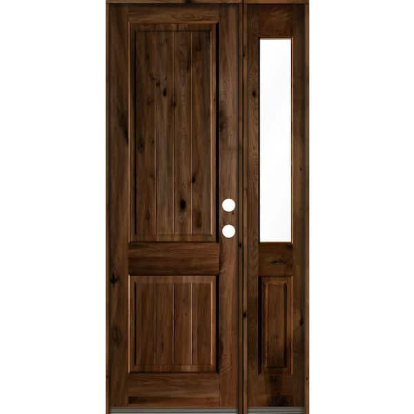 Krosswood Doors 46 in. x 96 in. Knotty Alder Square Top Left-Hand/Inswing Clear Glass Provincial Stain Wood Prehung Front Door w/RHSL