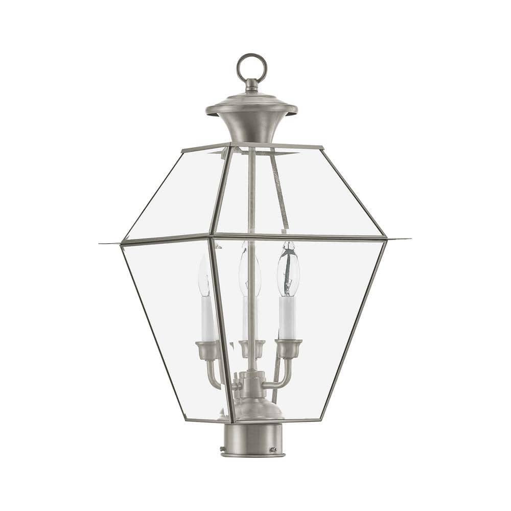 Charleston Inspired Brushed Nickel 3-Light Outdoor Post Lantern