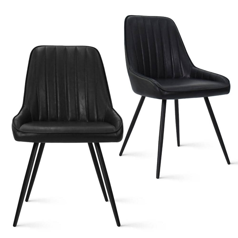 Boston Black Faux Leather Upholstered Side Chair Set with Metal Legs