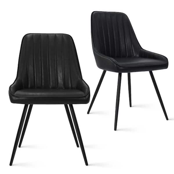LAOTIES Boston Black Faux Leather Upholstered Side Chair(Set of 2)