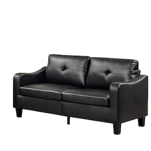 72 in. Wide Square Arm 3-seat Faux Leather Sofa Couch Modern Loveseat Sofa with Back Cushions in Black