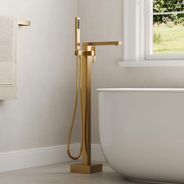 Single-Handle Claw Foot Freestanding Tub Faucet with Hand Shower in Brushed Gold
