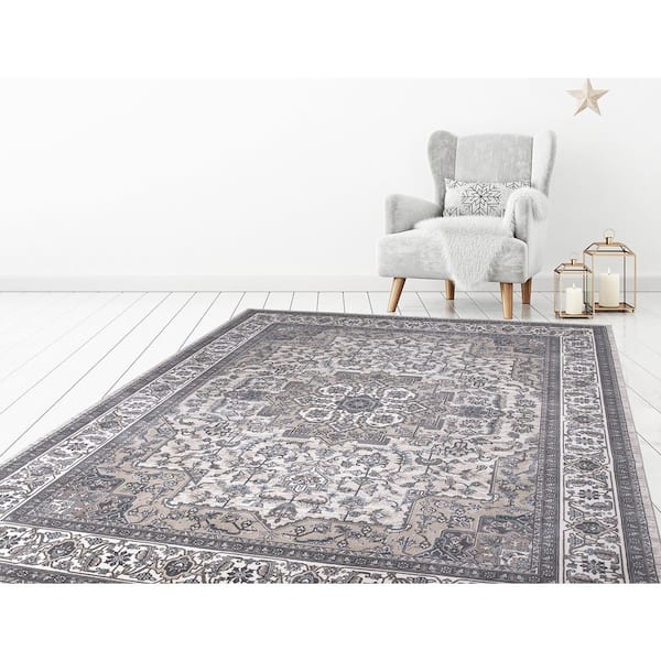 Angora Ivory 5 ft. x 7 ft. Medallion Area Rug