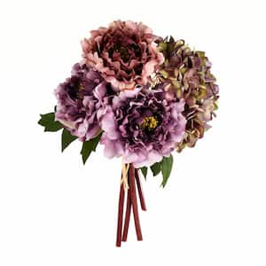 11 in. Purple Artificial Hydrangea Peony Floral Arrangement