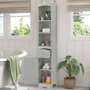 13.40 in. W x 9.10 in. D x 66.90 in. H MDF Gray 1-Drawer Tall Bathroom Linen Cabinet with Adjustable Shelf in Gray