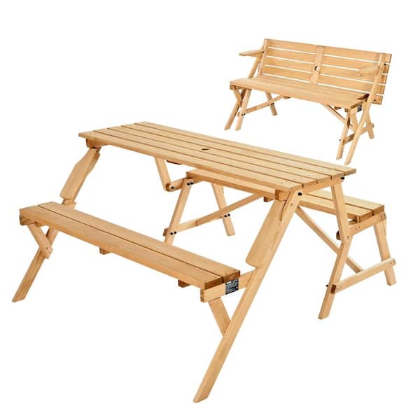 55.5 in 2-in-1 Picnic Table Convertible Bench Brown 1-Piece