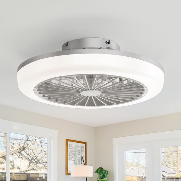 18 in. Indoor White Flush Mount Ceiling Fan with 3-Color LED Light Kits and 6-Speed DC Remote Control
