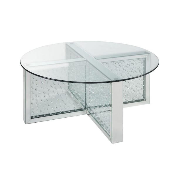 Benjara 40 in. Silver Round Glass Top Coffee Table