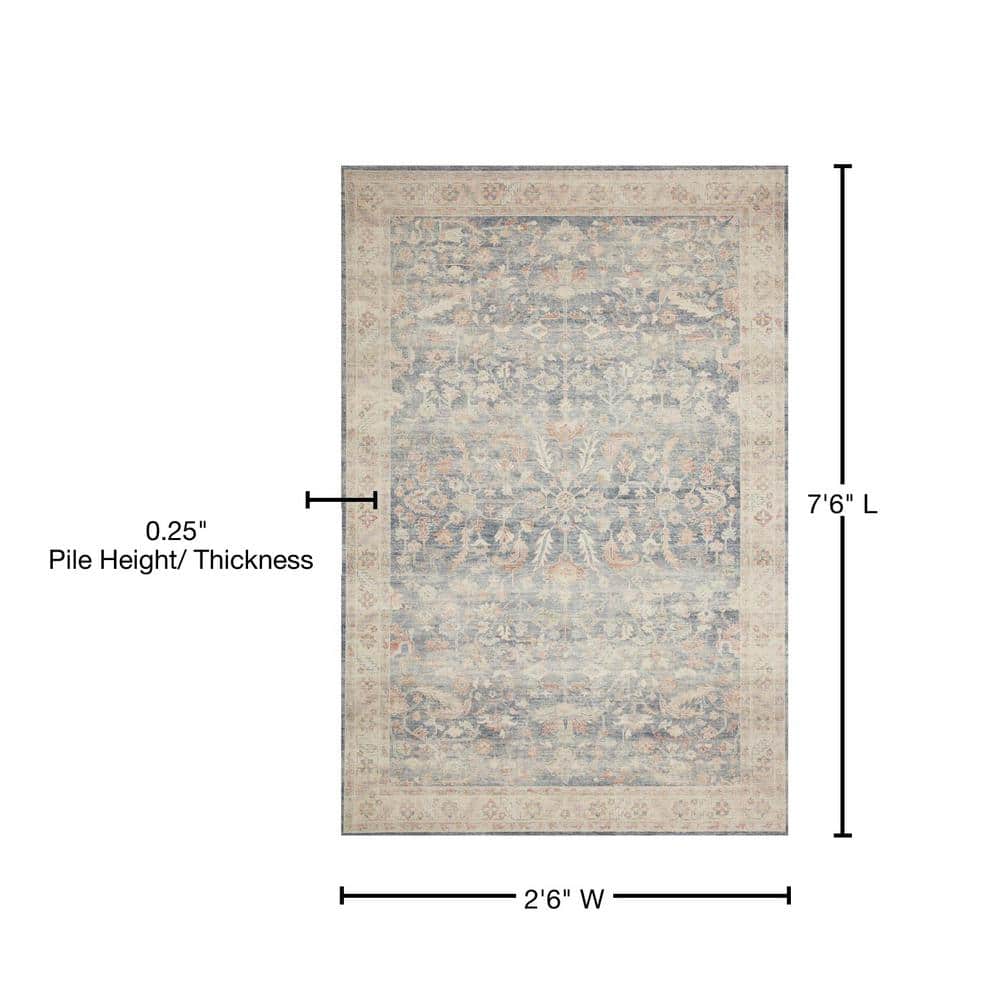 Denim Blue Modern Vintage Polyester Runner Rug 2'-6" x 7'-6"