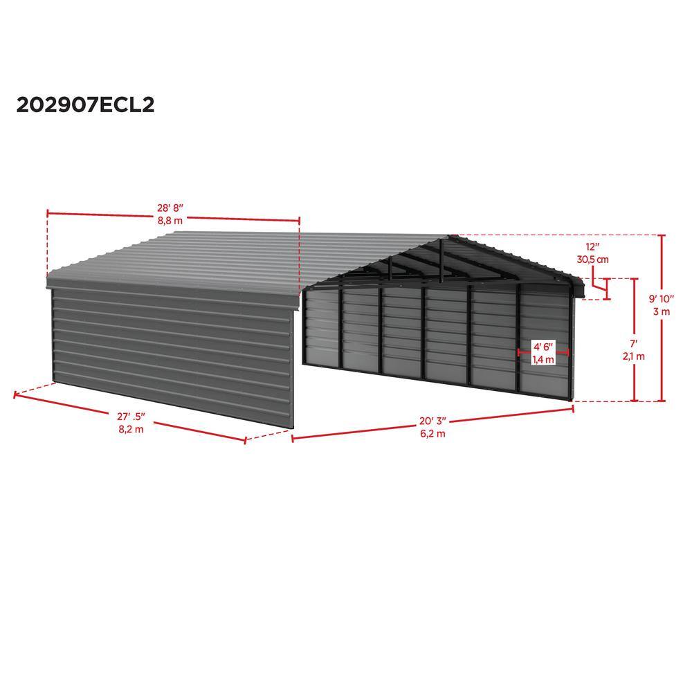 Arrow 20' x 29' x 7' Charcoal Steel Carport with Enclosure