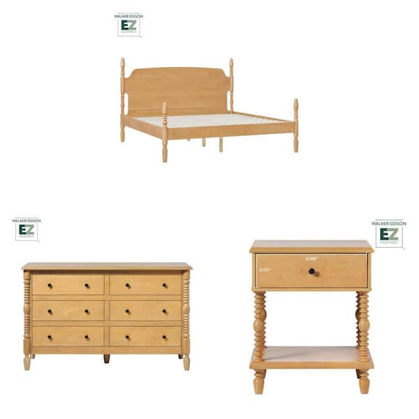 King Platform Bed, 54 in. 6-Drawer Dresser and 22 in. 1-Drawer Nightstand