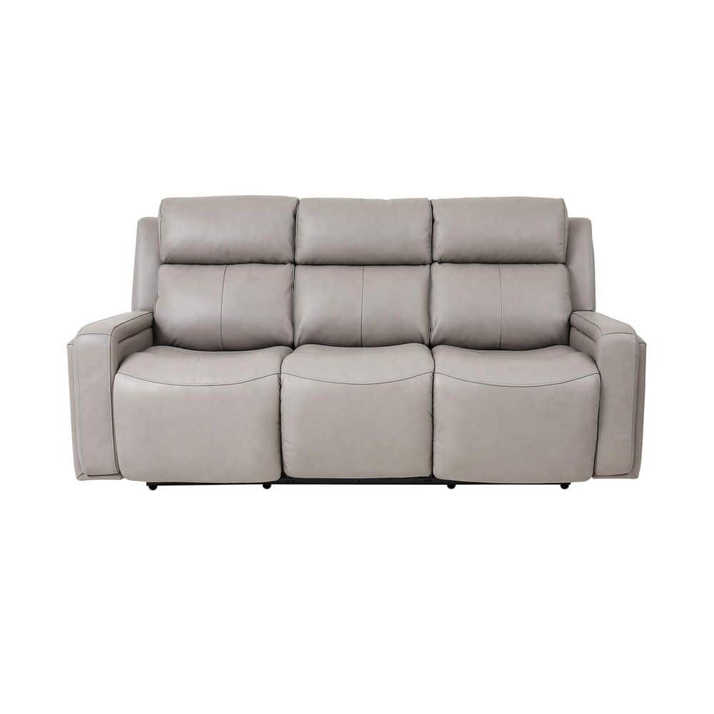 Armen Living Claude 83 in. Light Grey Leather Dual Power Reclining Sofa