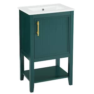 20 in. W x 15.5 in. D x 33.5 in. H Single Sink Freestanding Bath Vanity in Green with White Ceramic Top and Open Shelf