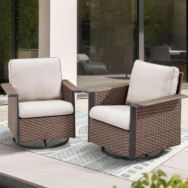 Buenaola Nyajiah 2-Piece Wicker Patio Conversation Set with Beige Cushions