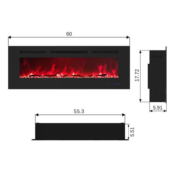 Bizroma 60 in. Wall-Mount Electric Fireplace in Black BHHD60F - The Home  Depot