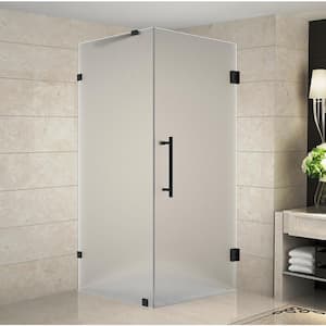 Aquadica 32 in. x 32 in. x 72 in. Frameless Corner Hinged Shower Door with Frosted Glass in Matte Black